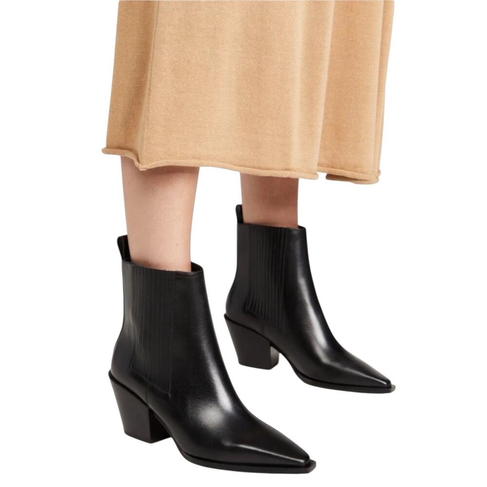Aeyde Kate 75mm Leather Block Heel Ankle Boots Black Size 40 / 10 - Picture 1 of 12